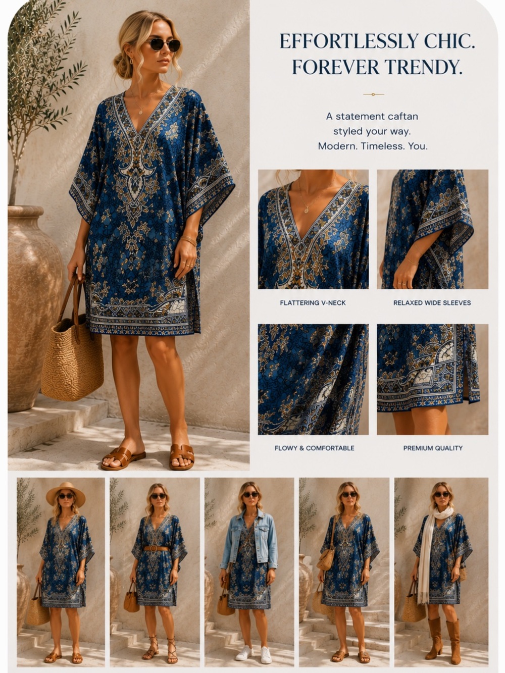 Women's Blue Patterned Caftan Swim Cover-Up One size Price Firm!